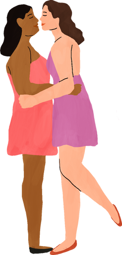 Loose Handdrawn Lesbian Couple Kissing 